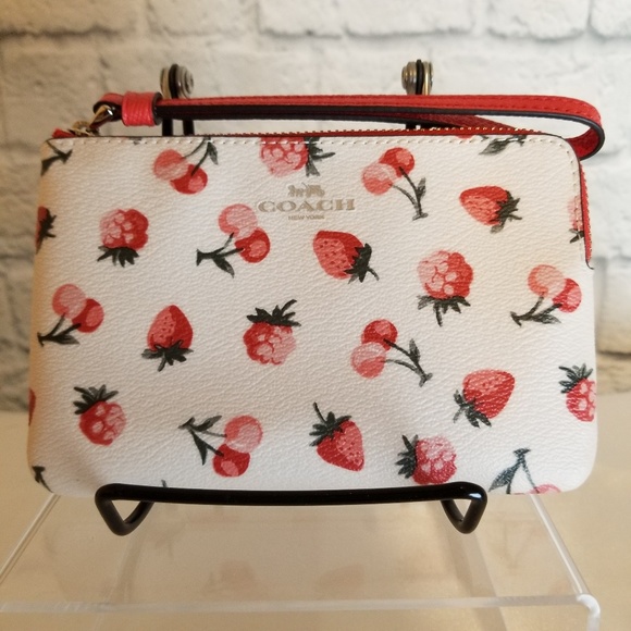 Coach Handbags - Coach Berries and Cream Print Corner Zip Wristlet